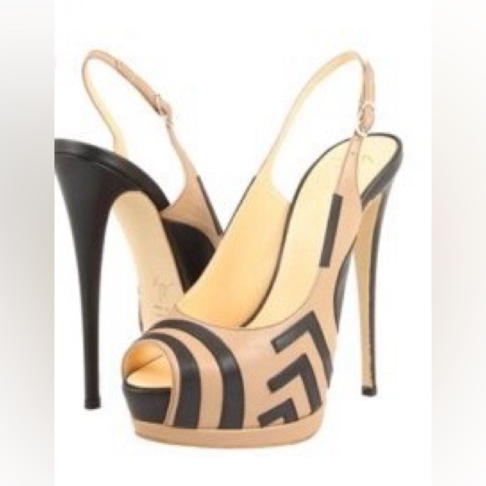 Giuseppe Zanotti Geometric Tan and Black Platform Heels